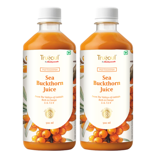 TruSoul By Baidyanath Sea Buckthorn Juice 500ml | Himalayan Ladakh Berry Fruit Concentrate | Rich in Omega 3, 6, 7 & 9