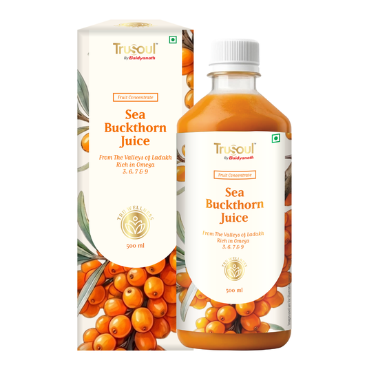 TruSoul By Baidyanath Sea Buckthorn Juice 500ml | Himalayan Ladakh Berry Fruit Concentrate | Rich in Omega 3, 6, 7 & 9