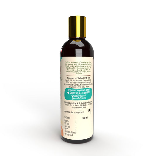 Backside of TruSoul Curry Leaves Hair Oil bottle