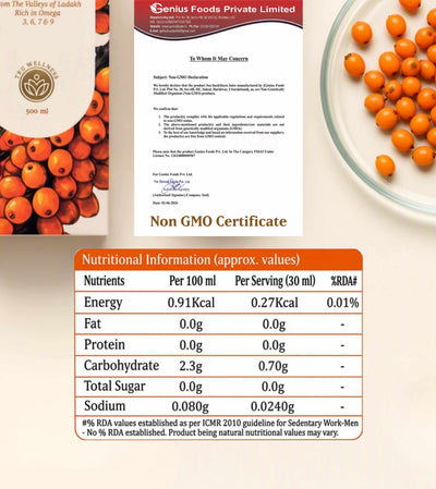TruSoul By Baidyanath Sea Buckthorn Juice 500ml | Rich in Omega 3, 6, 7 & 9
