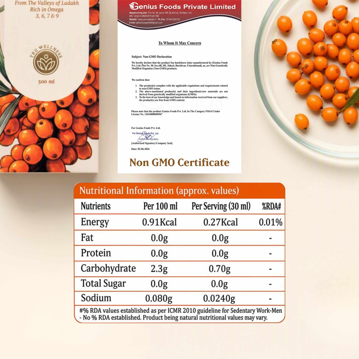 TruSoul By Baidyanath Sea Buckthorn Juice 500ml | Rich in Omega 3, 6, 7 & 9