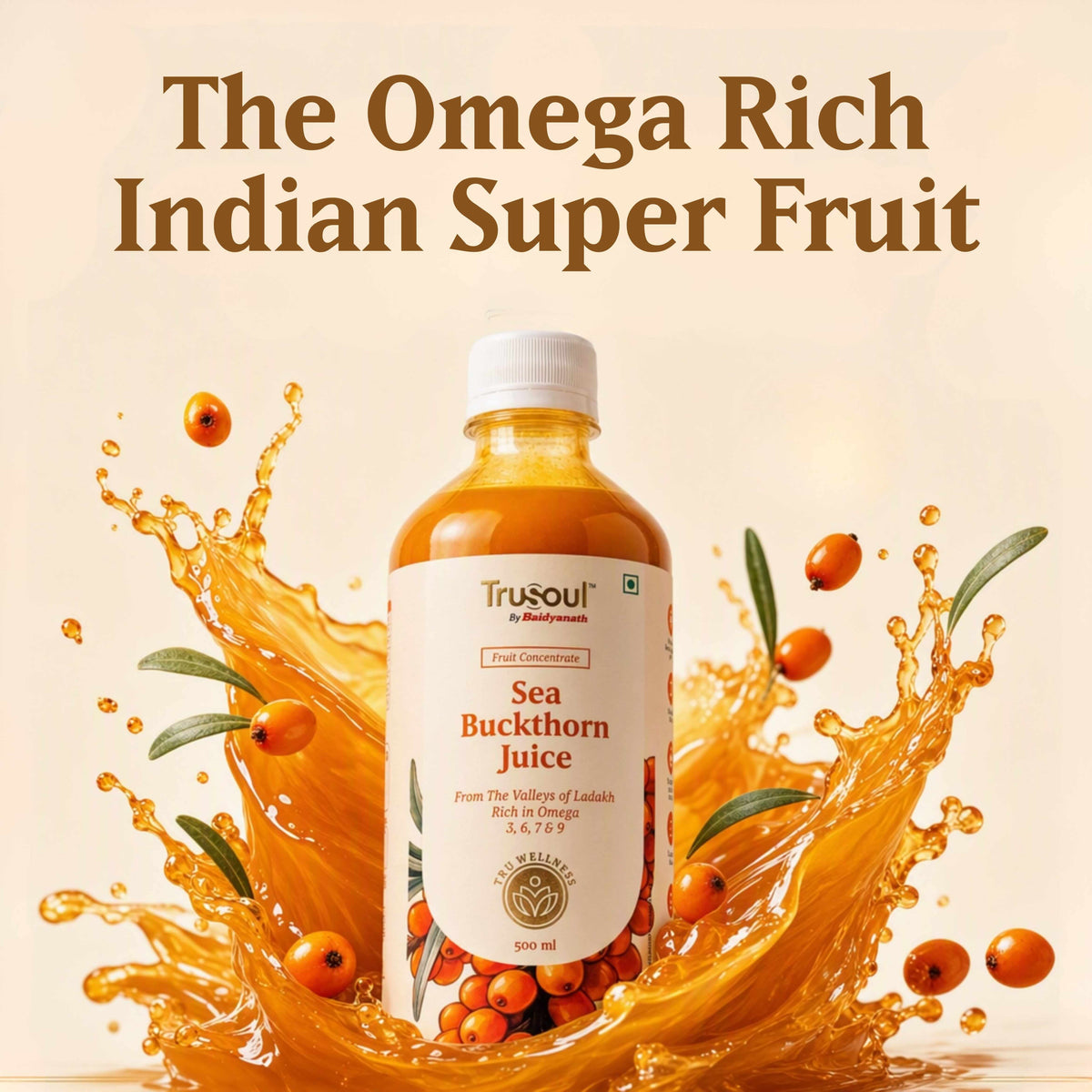TruSoul By Baidyanath Sea Buckthorn Juice 500ml | Rich in Omega 3, 6, 7 & 9
