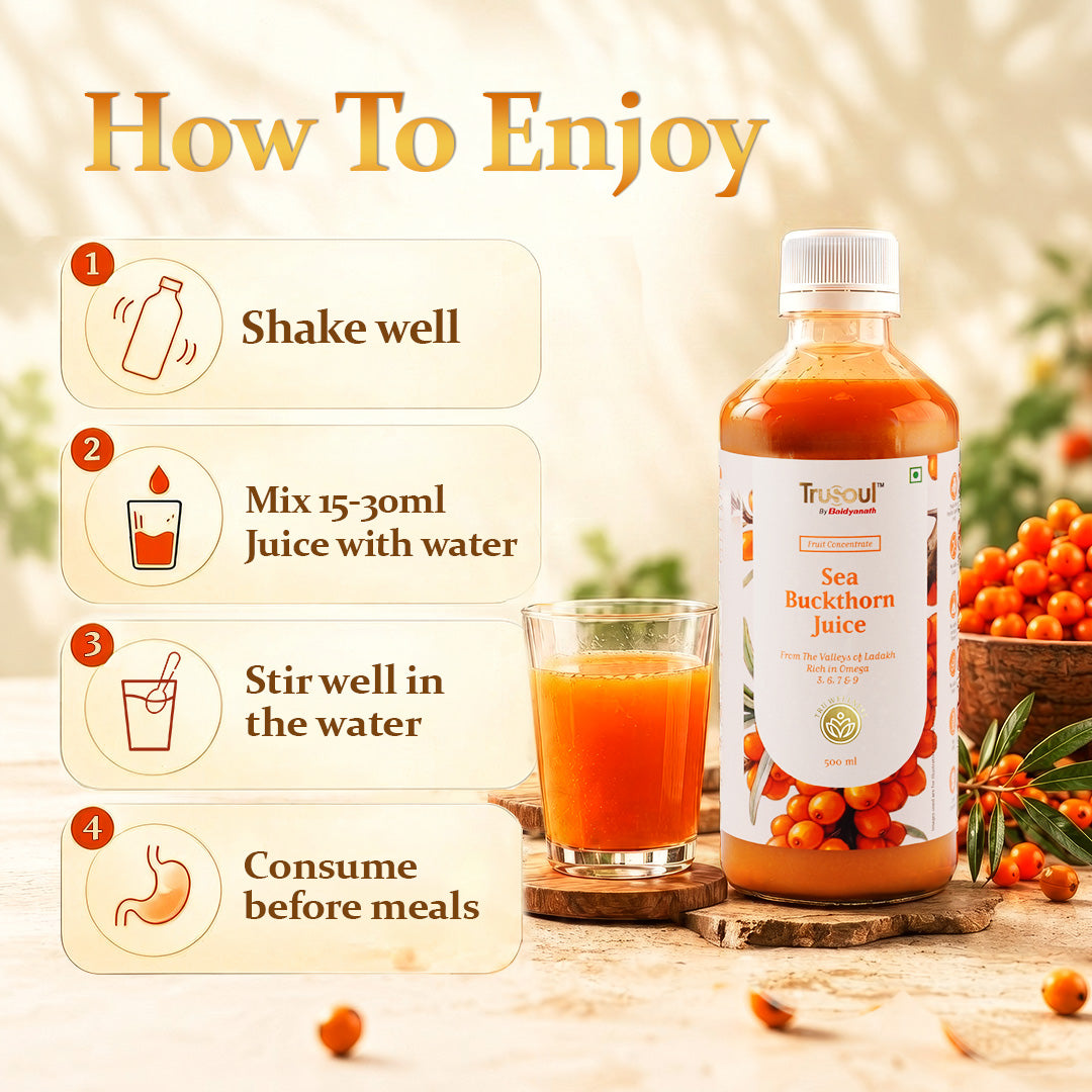 TruSoul By Baidyanath Sea Buckthorn Juice 500ml | Rich in Omega 3, 6, 7 & 9