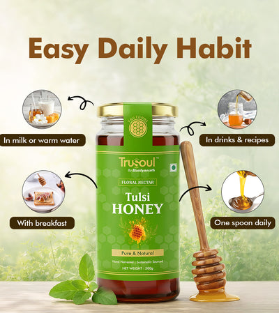 Trusoul Pure & Natural Tulsi Honey- 500gm | Natural Immunity Booster | Raw & Unprocessed Honey | Forest Honey