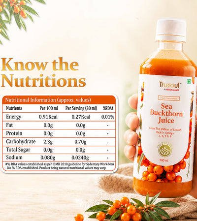 TruSoul By Baidyanath Sea Buckthorn Juice 500ml | Rich in Omega 3, 6, 7 & 9