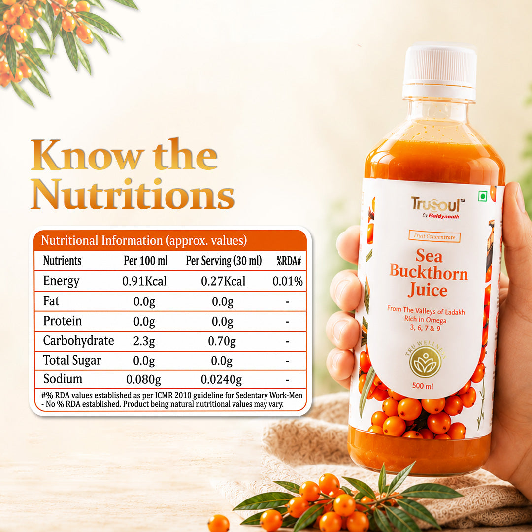 TruSoul By Baidyanath Sea Buckthorn Juice 500ml | Rich in Omega 3, 6, 7 & 9