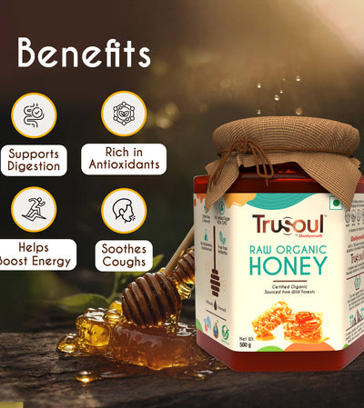TruSoul Raw Organic Honey, 500gm (Glass Bottle)| Certified Organic Honey sourced from Himalayas