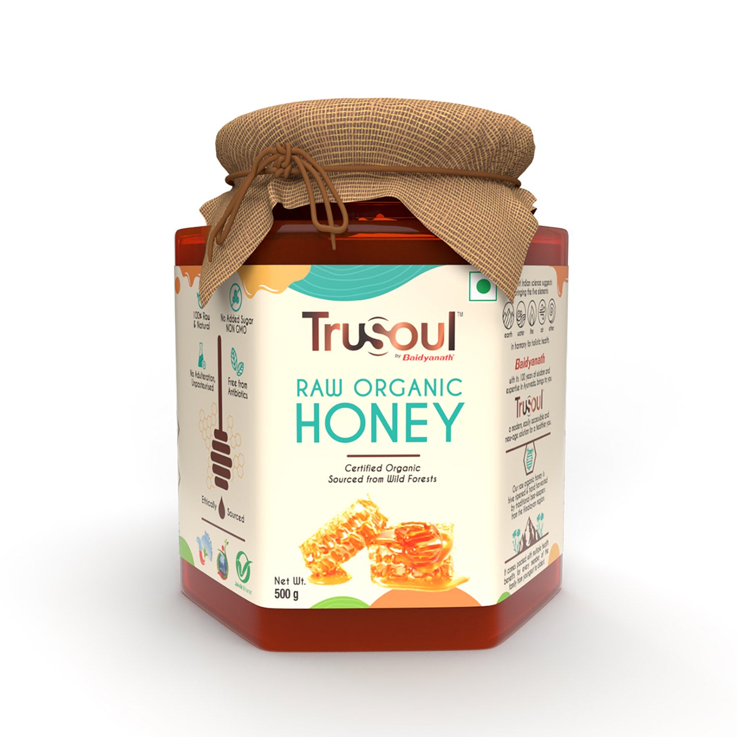 TruSoul Raw Organic Honey, 500gm (Glass Bottle)| Certified Organic Honey sourced from Himalayas